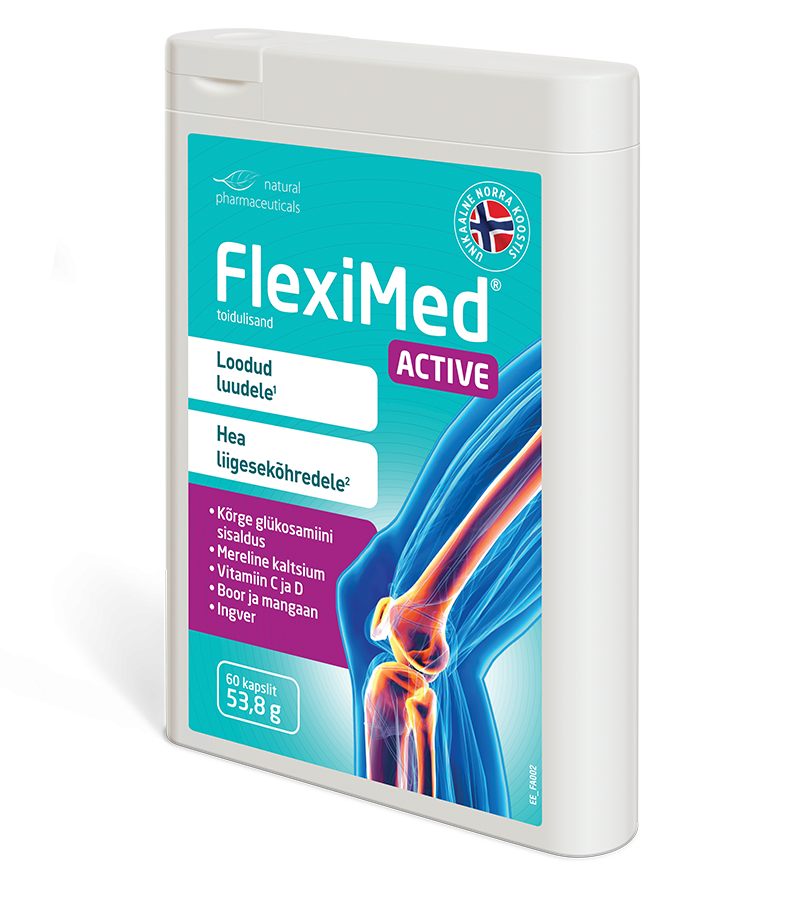 Natural Pharmaceuticals FlexiMed® Active FlexiMed® Active toidulisand luude ja liigeste tervise toetamiseks, kõrge glükosamiini, kaltsiumi ja vitamiinidega.